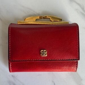 Bosca Small Red Leather Wallet with Gold Logo